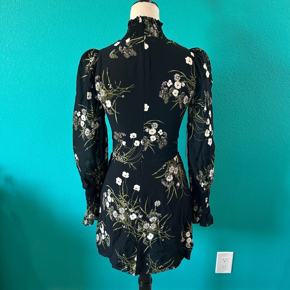 NWT Reformation Archie Dress Womens Size 4 Veuve Black Floral Fit And Flare Mini - Picture 5 of 7